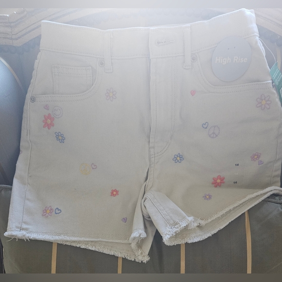 NWT Gap Girls shorts embroidered denim high rise adjustable waist beige - Picture 4 of 11